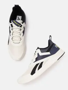Reebok Men White & Navy Blue Woven Design Thunder Cracker Running Shoes
