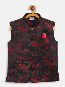 JBN Creation Boys Red & Black Woven Design Regular-Fit Nehru Jacket