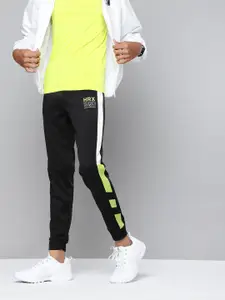 HRX By Hrithik Roshan U-17 Boys Black & Bright White Solid Slim Fit Lycra Rapid-Dry Antimicrobial Active Joggers