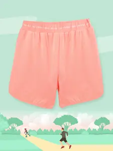 HRX By Hrithik Roshan U-17 Girls Peach Amber Solid Regular Fit Lycra Rapid-Dry Antimicrobial Active Shorts