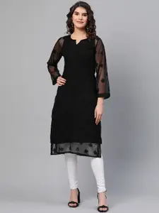 ADA Women Black Chikankari Embroidered Straight  Handloom Kurta with Inner