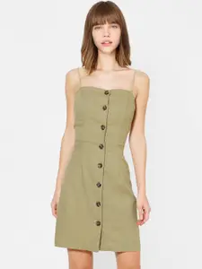ONLY Women Green Solid Sheath Dress with Back Tie-Up Detail