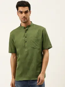 RAJUBHAI HARGOVINDAS Men Olive Green Solid Straight Kurta