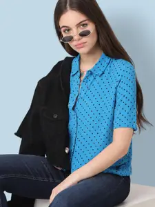 ONLY Women Blue & Black Regular Fit Printed Casual Shirt