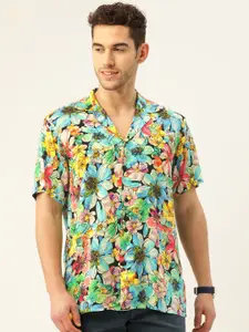 Hancock Men Blue & Yellow Relaxed Fit Floral Print Casual Shirt