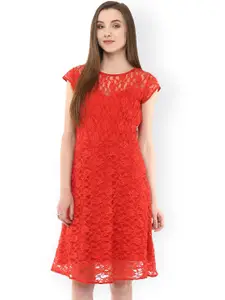 Zima Leto Red Lace A-Line Dress