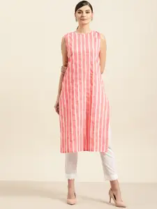 Sangria Women Pink & White Striped Straight Kurta