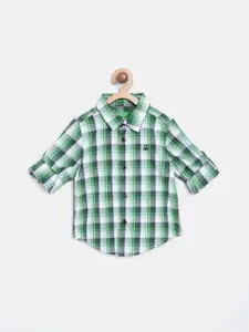United Colors of Benetton Boys Green & White Regular Fit Pure Cotton Checked Casual Shirt