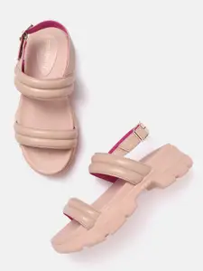 DressBerry Women Peach-Coloured Quilted Platform Heels