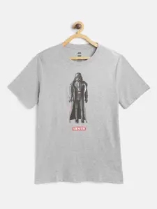 Levis Boys Grey Melange & Black Darth Vader Print Round Neck T-shirt
