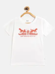 Levis Boys White  Red Two Horse Print Round Neck Pure Cotton T-shirt