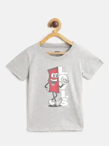Levis Boys Grey Melange Brand Logo Print Round Neck T-shirt