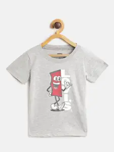 Levis Boys Grey Melange & White Brand Logo Print Round Neck T-shirt