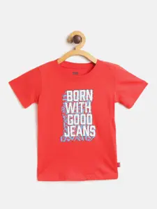 Levis Infant Boys Red Slogan Print Round Neck Pure Cotton T-shirt