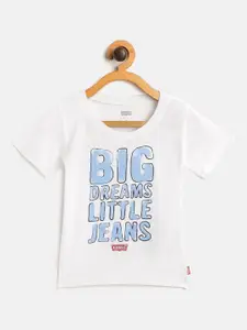Levis Infant Boys White  Blue Slogan Print Round Neck   Pure Cotton T-shirt