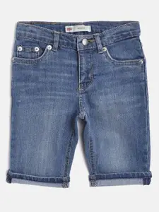 Levis Girls Blue Washed Regular Fit Denim Shorts