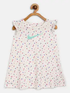 Nike Infant Girls White & Blue Allover Dot Print Dri-FIT A-Line Dress with Briefs