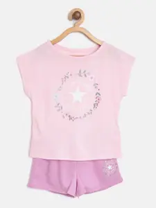 Converse Girls Pink Brand Logo Print T-shirt with Shorts