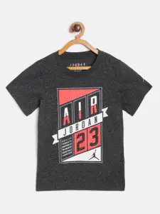 Jordan Boys Black Rush the Paint Air 23 Logo Print Round Neck T-Shirt