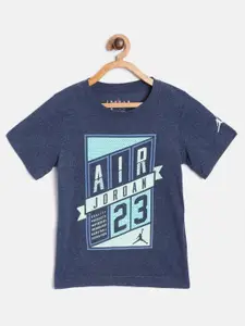 Jordan Boys Navy Blue Rush the Paint Air 23 Logo Print Round Neck T-Shirt