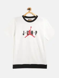 Jordan Boys White Pure Cotton Brand Logo Print Jumpman Triple Threat Ringer Pure Cotton T-shirt