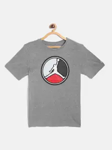 Jordan Boys Grey Melange AJ VIII Front Circle Jumpman Logo Round Neck T-Shirt