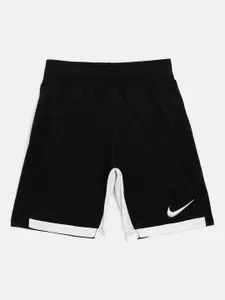Nike Boys Black & White Self-Design Dri-FIT Trophy Shorts with Brand Logo Detail