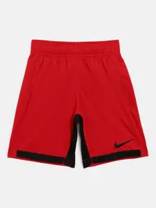 Nike Boys Red & Black Self-Design Dri-FIT Trophy Shorts with Brand Logo Detail