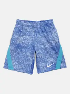 Nike Boys Blue & White Statement Brand Logo Print Dri-FIT Sports Shorts
