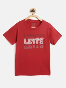 Levis Boys Red Brand Logo Embroidered Round Neck Pure Cotton T-shirt