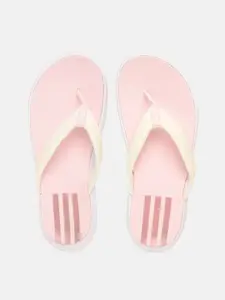 ADIDAS Women Off-White & Pink Comfort Solid Thong Flip-Flops