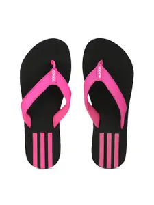 ADIDAS Women Black & Pink Striped Thong Flip-Flops