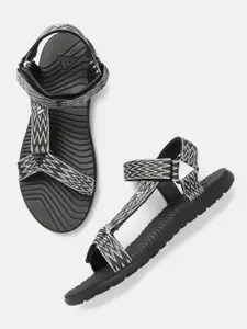 ADIDAS Men Grey & Off-White Chevron Pattern Marengo II Sports Sandals