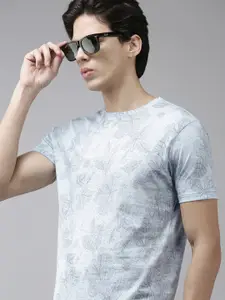BEAT LONDON by PEPE JEANS Men Blue  Grey Pure Cotton Floral Printed Pure Cotton T-shirt