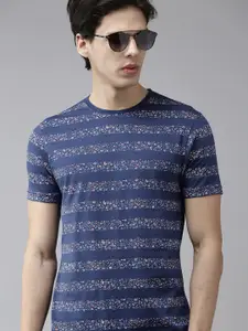 BEAT LONDON by PEPE JEANS Men Navy Blue  Off-White Striped Pure Cotton T-shirt