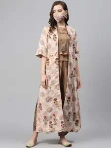 Biba Women Peach-Coloured  Beige Solid Top with Dhoti Pants  Ethnic Jacket