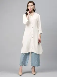 Biba Women Off-White Solid Semi-Sheer Straight Workwear Kurta