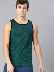 Urbano Fashion Men Teal Green Tropical Printed Round Neck Pure Cotton T-shirt