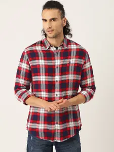 United Colors of Benetton Men Red & White Slim Fit Checked Casual Shirt