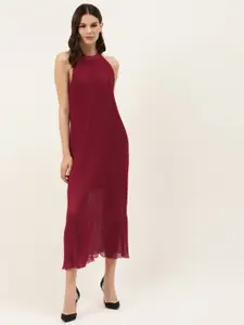 Off Label Women Maroon Accordion Pleated Solid Maxi Dress