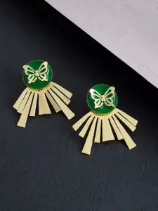 Golden Peacock Gold-Toned & Green Handcrafted Geometric Drop Earrings