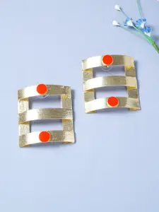 Golden Peacock Gold-Toned & Orange Handcrafted Geometric Drop Earrings