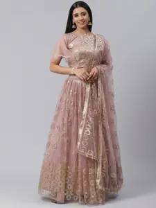 SHOPGARB Mauve & Golden Embellished Semi-Stitched Lehenga & Unstitched Blouse with Dupatta