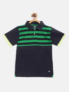 Cherry Crumble Boys Navy Blue & Green Striped Detail Polo Collar T-shirt