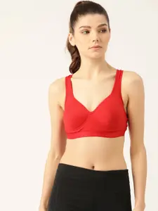 Lady Lyka Red Solid Non-Wired Lightly Padded Pure Cotton Workout Bra PROVOGUE-RED