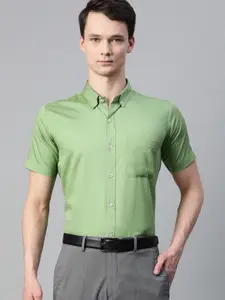 DENNISON Men Green Twill Weave Cotton Smart Slim Fit Solid Formal Shirt