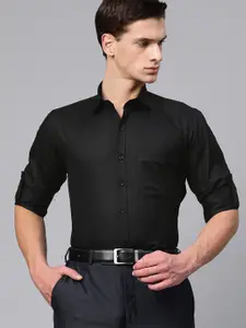 DENNISON Men Black Twill Weave Cotton Smart Slim Fit Solid Formal Shirt