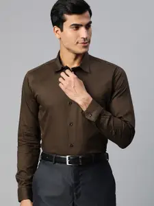 DENNISON Men Brown Solid Pure Cotton Smart Slim Fit Formal Shirt