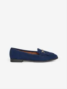 DOROTHY PERKINS Women Navy Blue Wide Fit Solid Leather Horsebit Loafers