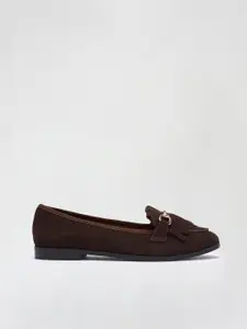 DOROTHY PERKINS Women Coffee Brown Wide Fit Solid Leather Horsebit Loafers